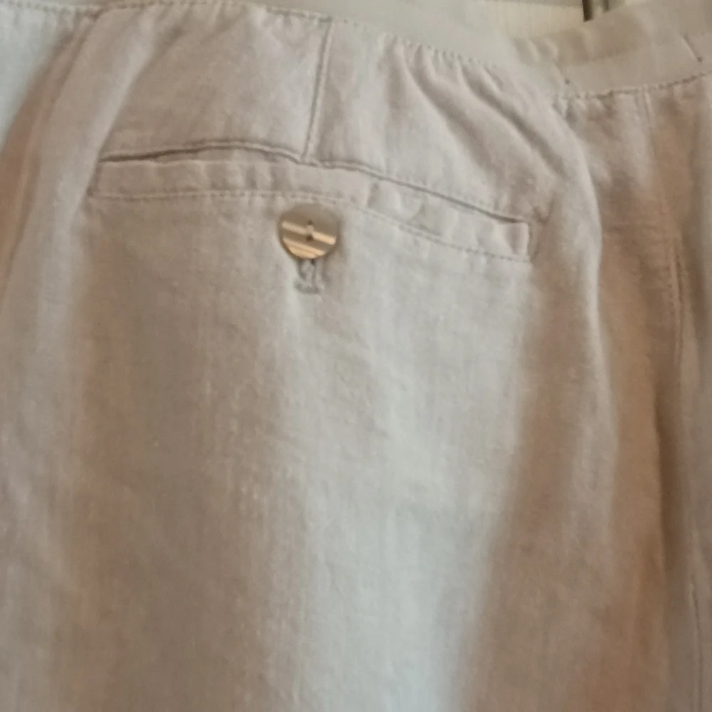 Gap XL Linen Viscose Blend Drawstring Pants Beige Tan Casual Relaxed Fit Cropped